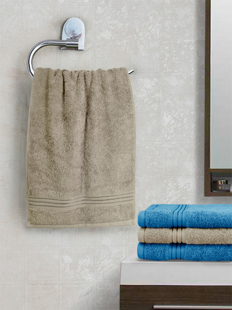 

swiss republic Brown and Blue Set Of 4 600 GSM Hand Towels