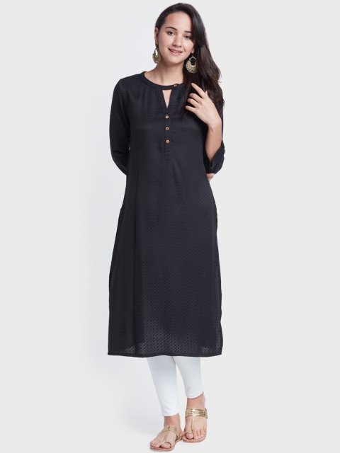 

Global Desi Women Black & Navy Blue Woven Design Straight Kurta