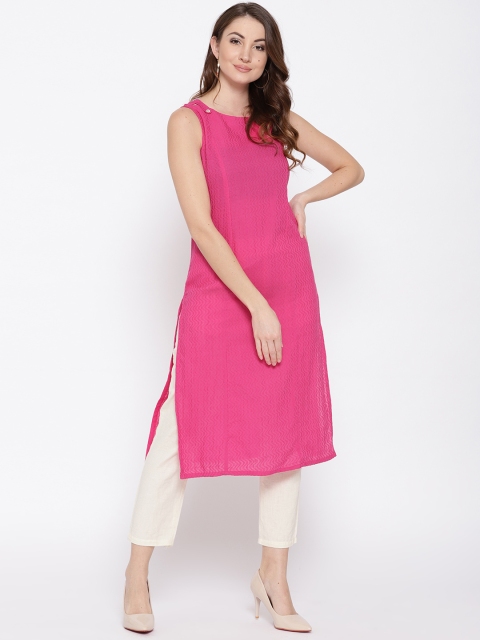 

Global Desi Women Pink Self Design Straight Kurta