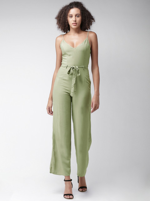 

FOREVER 21 Olive Green Solid Basic Jumpsuit