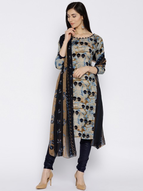 

Satrani Beige & Navy Blue Unstitched Dress Material