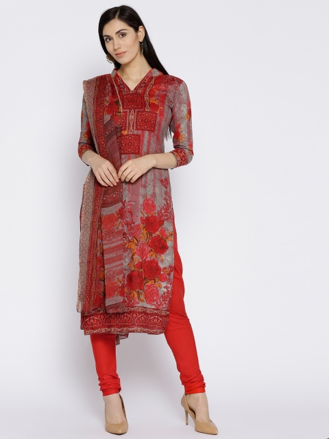 

Satrani Grey & Red Unstitched Dress Material
