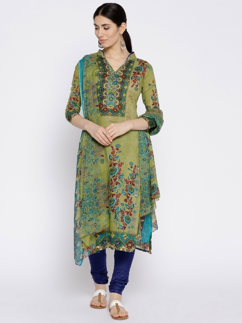 

Satrani Green & Blue Cotton Blend Printed Unstitched Dress Material