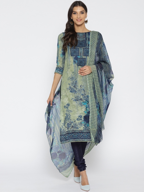 

Satrani Green & Navy Blue Unstitched Dress Material