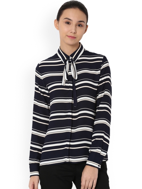 

Van Heusen Woman Women Navy Blue & White Regular Fit Striped Casual Shirt