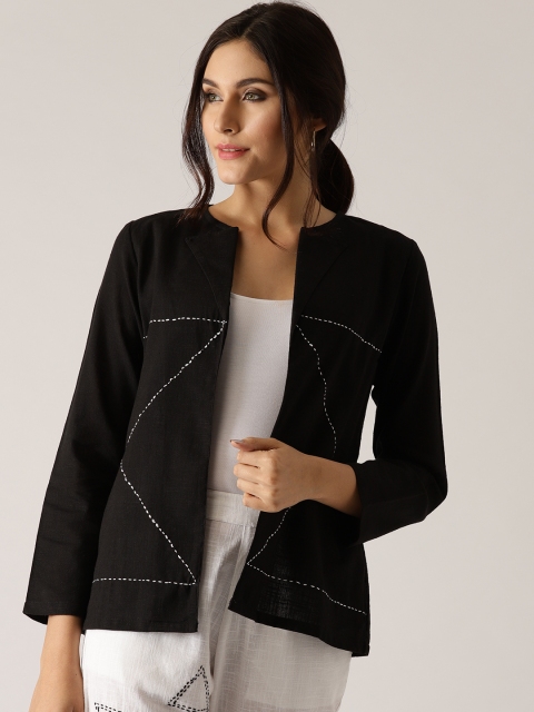 

AKS Couture Women Black Solid Open Front Jacket