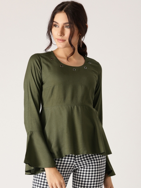 

AKS Couture Women Olive Green Solid Peplum Top
