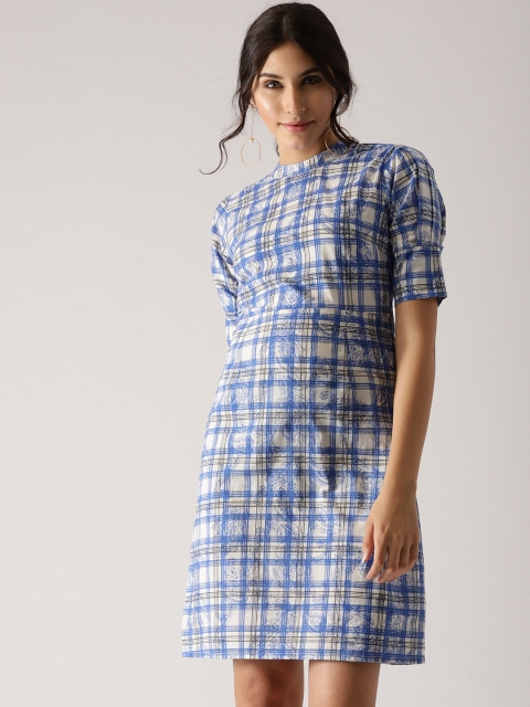 

AKS Couture Women Blue & White Checked Sheath Dress