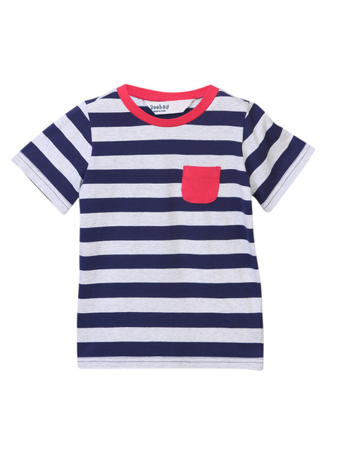 

Beebay Boys Navy Blue & White Striped Round Neck T-shirt