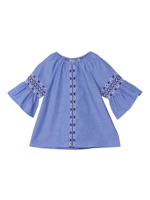 

Beebay Girls Blue Embroidered Chambray Pure Cotton Top