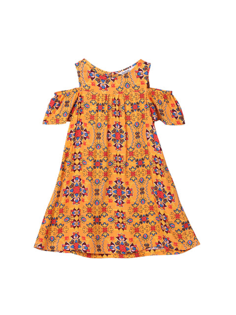 

Beebay Girls Orange Printed A-Line Dress