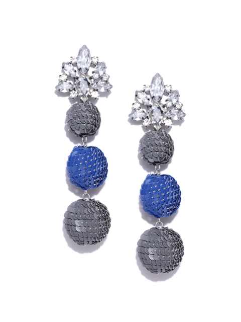 

Blueberry Blue & Grey Sequinned Spherical Drop Earrings