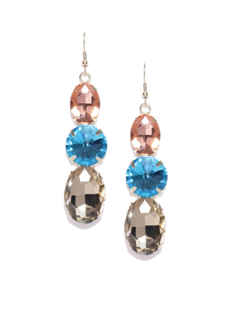 

Blueberry Blue & Pink Stone-Studded Oval Drop Earrings