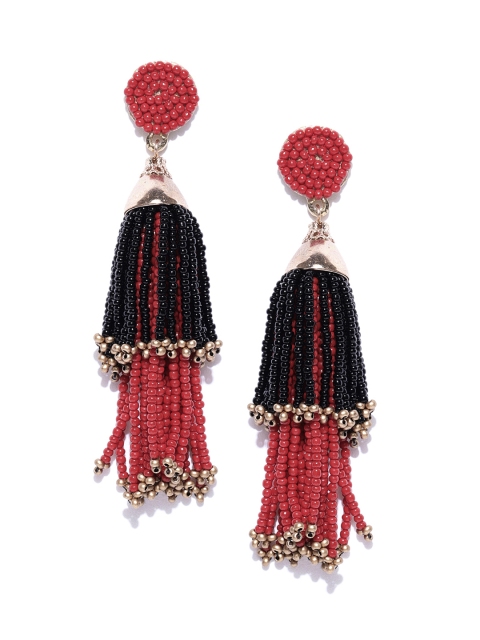 

Blueberry Red & Black Beaded Tasselled Contemporary Drop Earrings