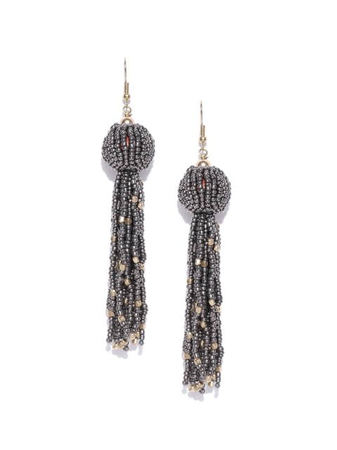 

Blueberry Charcoal Grey Spherical Beaded Tasseled Drop Earrings