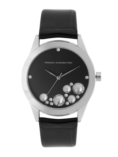 

French Connection Women Black Embellished Analogue Watch FC1117SB