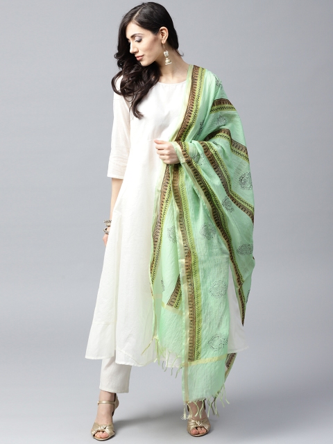 

AKS Green & Black Block Print Dupatta