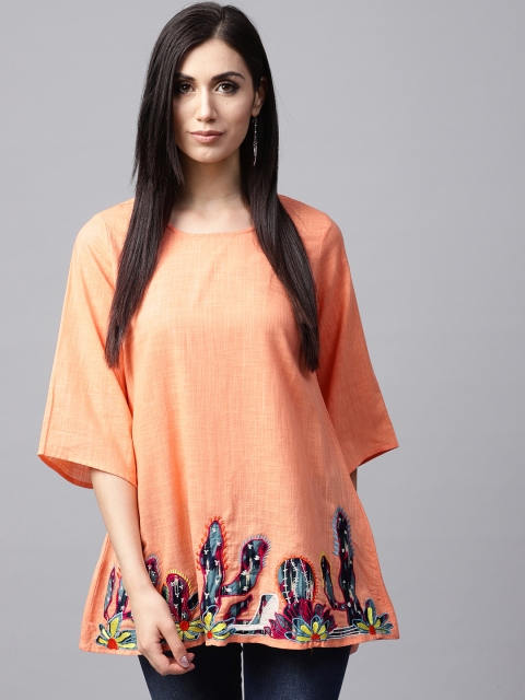 

AKS Peach-Coloured Embroidered Tunic