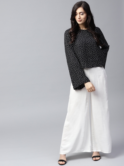 

AKS Women White Solid Wide Leg Palazzos