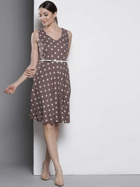 

DOROTHY PERKINS Women Brown Polka Dot Print Fit and Flare Dress
