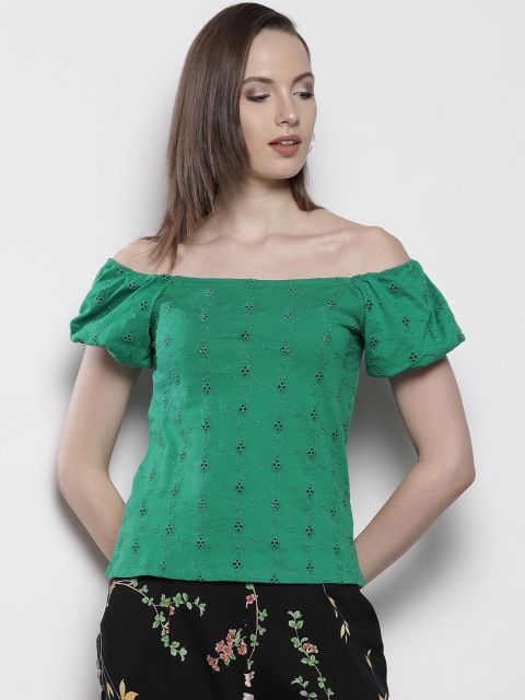 

DOROTHY PERKINS Women Green Embroidered Bardot Top