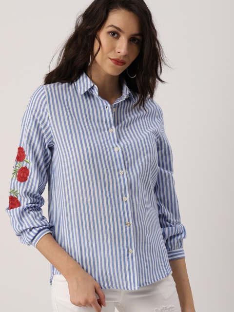 

Ms.Taken by Kriti Sanon Women Blue Striped Shirt Style Pure Cotton Top