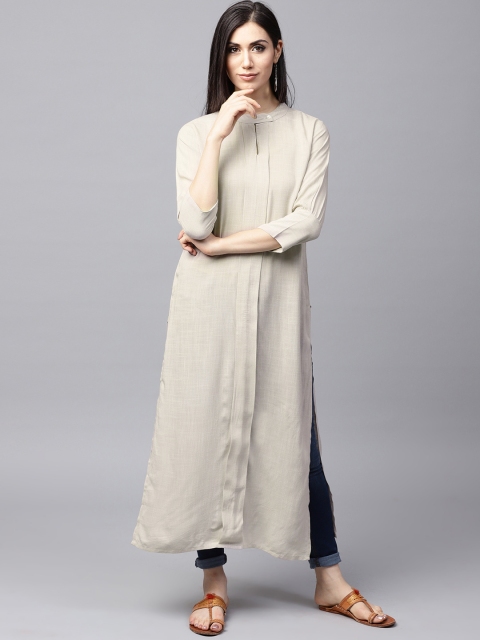 

AKS Women Beige Solid Straight Kurta