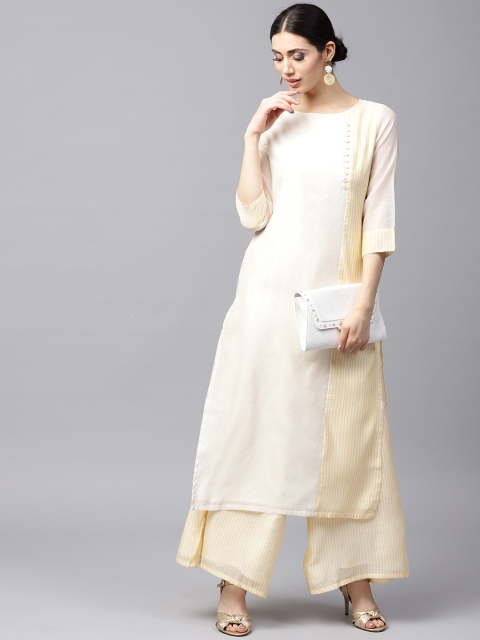 

AKS Women Off-White & Yellow Striped Straight Kurta