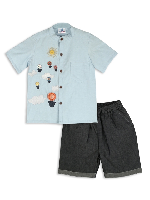 

LilPicks Boys Blue & Charcoal Embroidered Shirt with Shorts