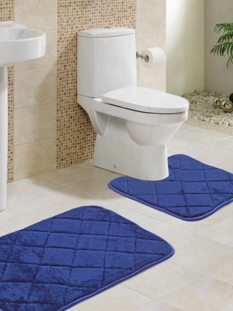 

Lushomes Blue Self-Design Microfibre Bath Rug & Contour with Memory Foam