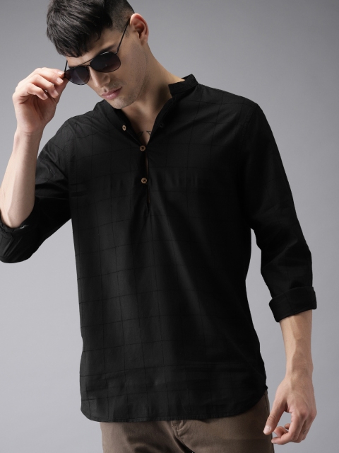 

HERE&NOW Men Black Checked Straight Shirts