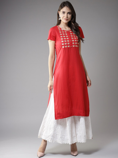 

HERE&NOW Women Red Yoke Design Straight Kurta