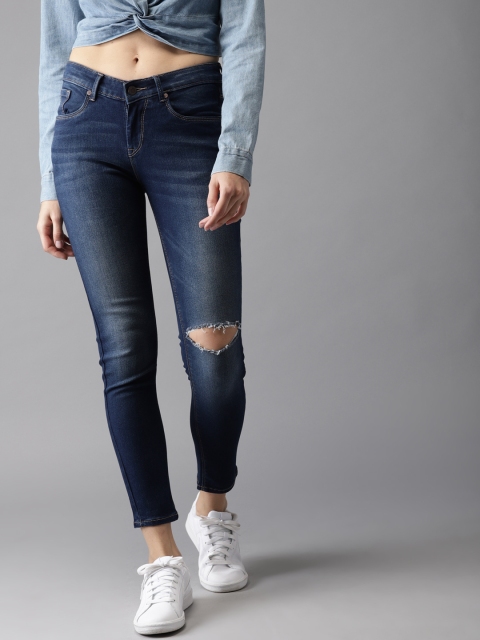 

Moda Rapido Women Blue Skinny Fit Mid-Rise Slash Knee Stretchable Cropped Jeans