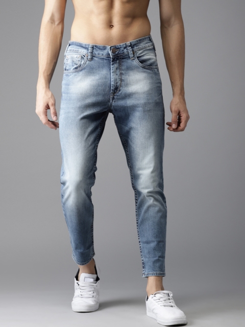

HERE&NOW Men Blue Regular Fit Mid-Rise Clean Look Stretchable Cropped Jeans