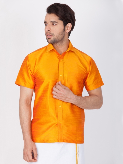 

VASTRAMAY Men Orange Regular Fit Printed Party Shirt