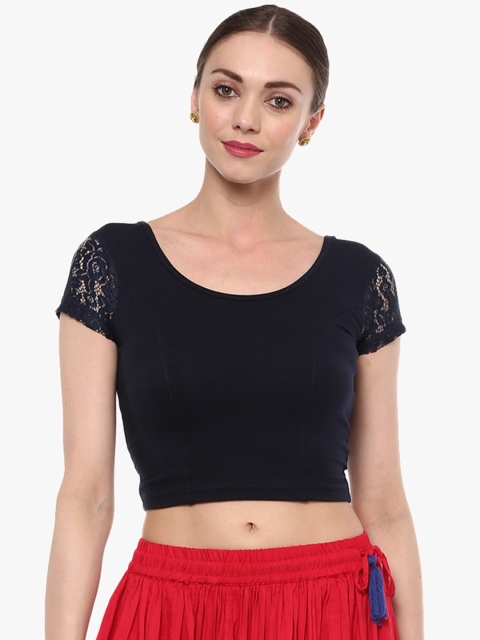 

SALWAR STUDIO Black Solid Cotton Lycra Saree Blouse