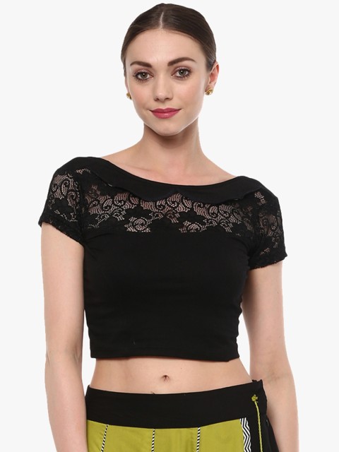 

SALWAR STUDIO Black Solid Cotton Lycra Saree Blouse