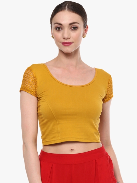 

SALWAR STUDIO Mustard Solid Cotton Lycra Saree Blouse