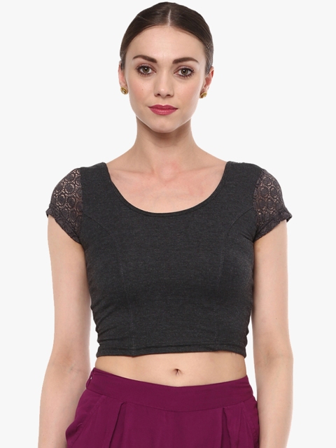 

SALWAR STUDIO Chracoal Solid Cotton Lycra Saree Blouse, Charcoal