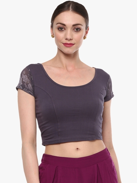 

SALWAR STUDIO Grey Solid Cotton Lycra Saree Blouse