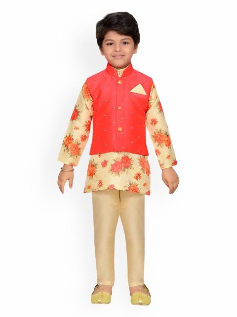 

Aj DEZInES Boys Coral & Beige Printed Kurta with Pyjamas