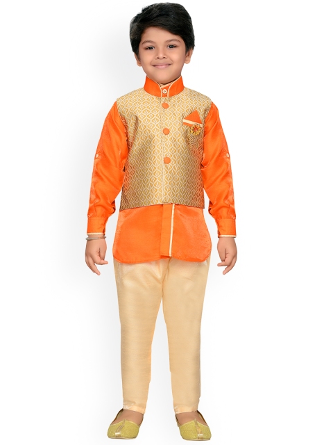 

Aj DEZInES Boys Orange & Gold-Toned Embroidered Kurta with Pyjamas