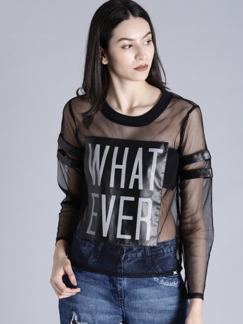 

Kook N Keech Women Black Printed Sheer Top