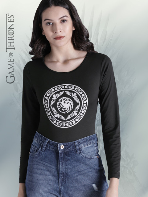 

Game of Thrones by Kook N Keech Women Black Printed Bodysuit