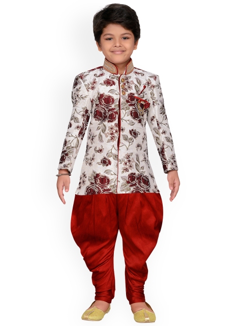 

Aj DEZInES Boys Maroon & Off-White Sherwani Set