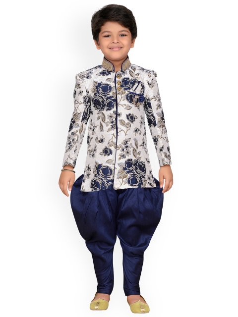 

Aj DEZInES Boys Navy Blue & Off-White Sherwani Set
