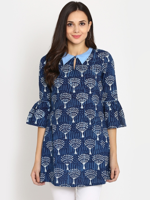 

Abhishti Women Blue Printed Straight Kalamkari Kurta