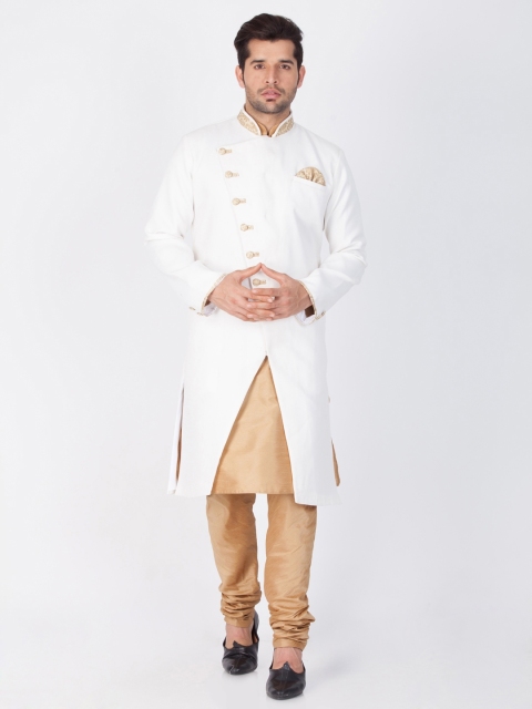 

Vastramay Men White & Beige Sherwani with Churidar