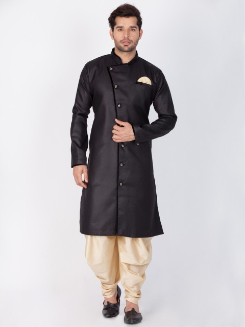 

Vastramay Men Black & Cream-Coloured Sherwani with Dhoti Pants