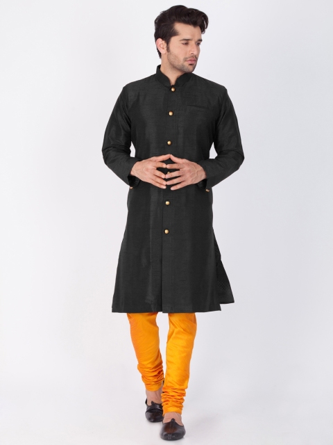 

Vastramay Men Black & Yellow Sherwani with Churidar